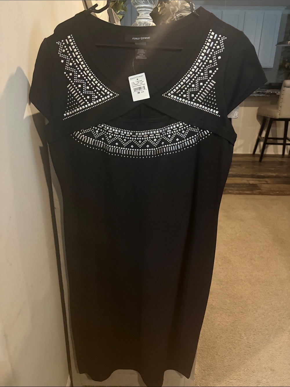 Ashley Stewart Black Midi Dress with Silver Geometric Embellishments